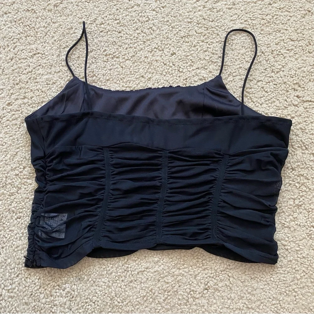 Princess Polly Ruched Mesh Cropped Tank Top Size 12 Black Neutral Concordia